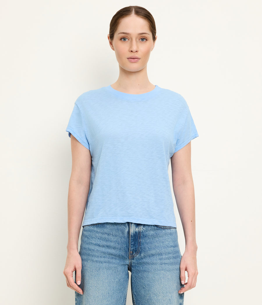 Grayson Cropped Tee in SKY Blue Full Body View #SKY