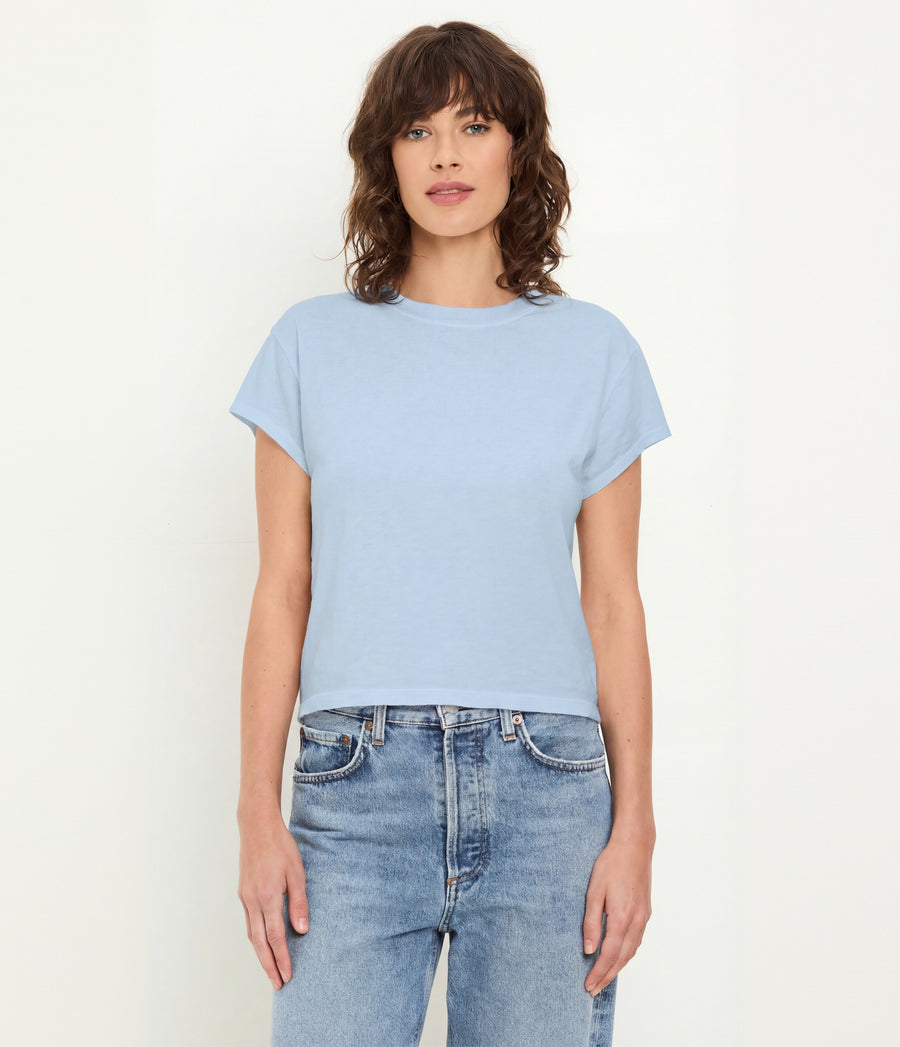 Grayson Cropped Tee in SPLASH Blue Full Body View #SPLASH