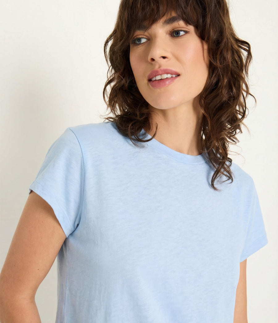Grayson Cropped Tee in SPLASH Blue Close up View #SPLASH