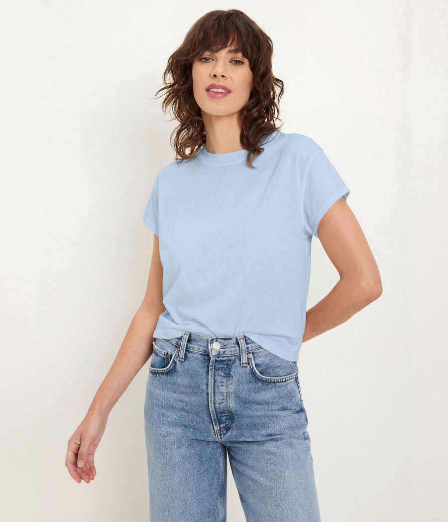 Grayson Cropped Tee in SPLASH Blue Full Body View #SPLASH