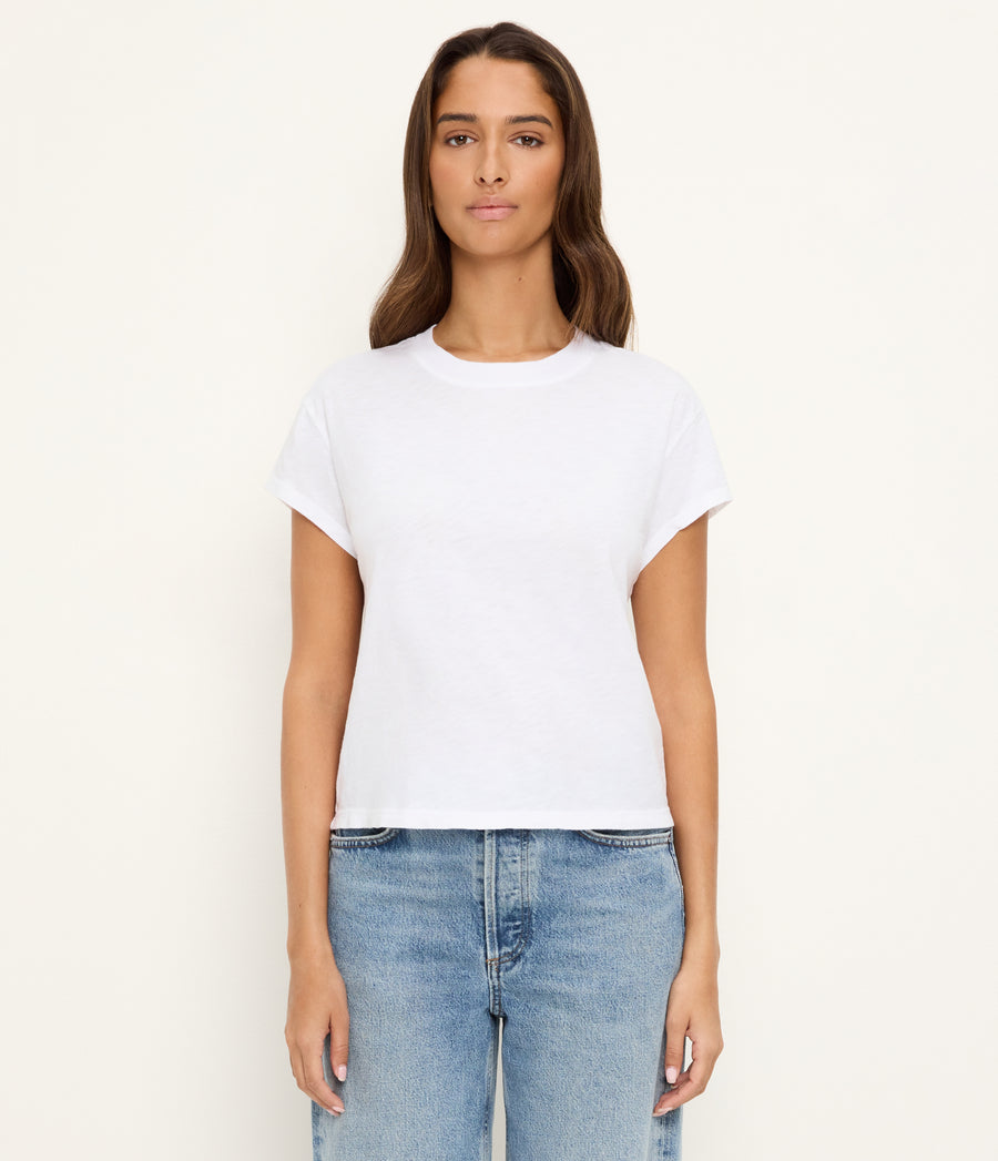 Grayson Cropped Tee in White Full Body View #WHITE
