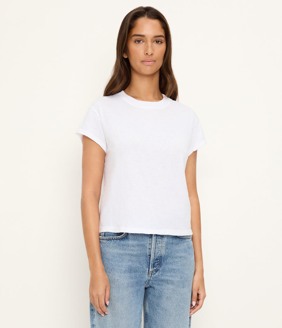 Grayson Cropped Tee in White Full Body View #WHITE