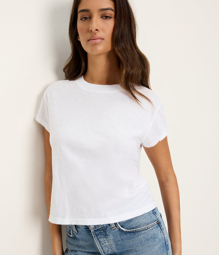 Grayson Cropped Tee in White Close up View #WHITE
