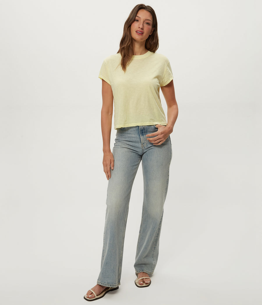 Grayson Cropped Tee in BUTTERCUP Yellow Full Body View #BUTTERCUP