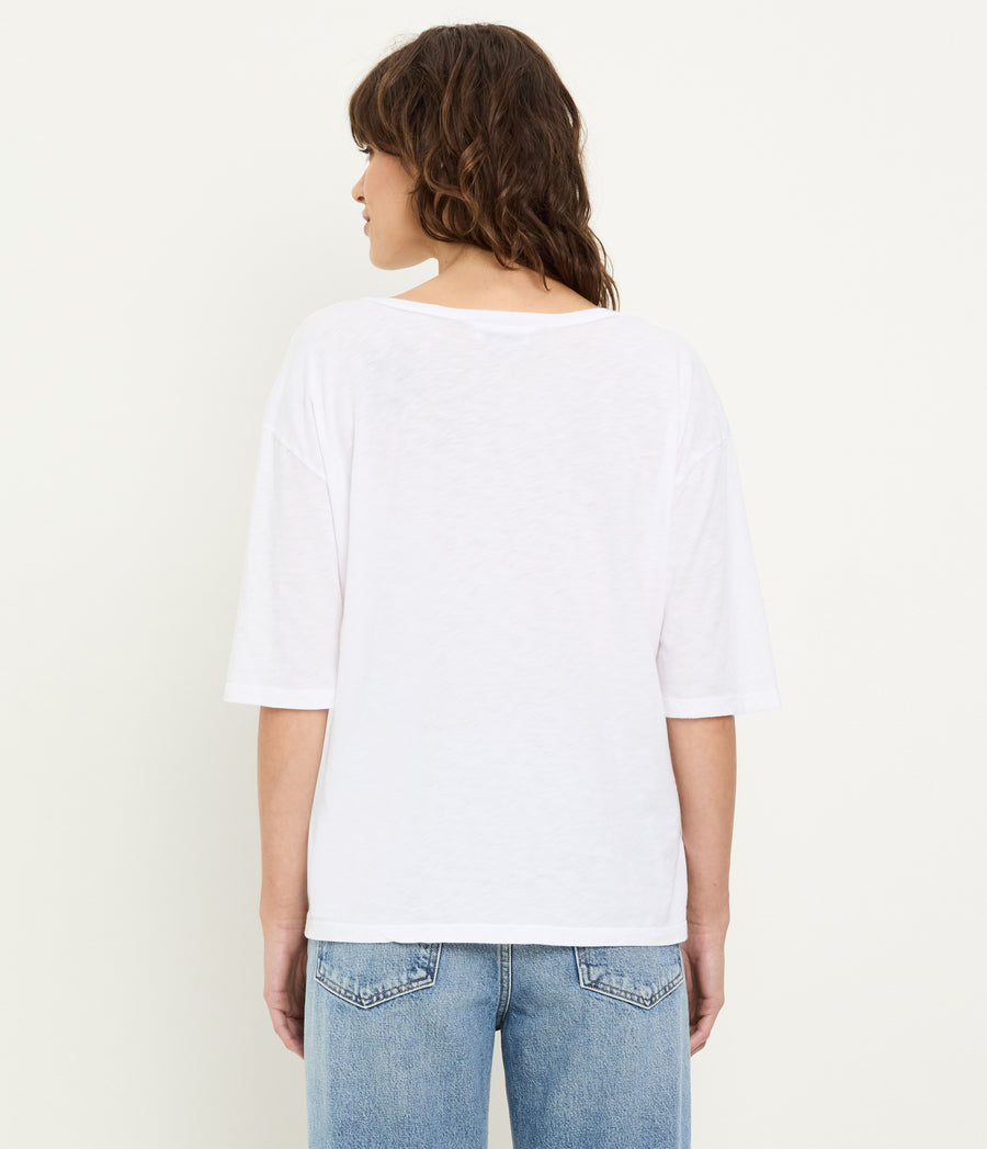 Liam V-Neck Tee in White Back View  #WHITE