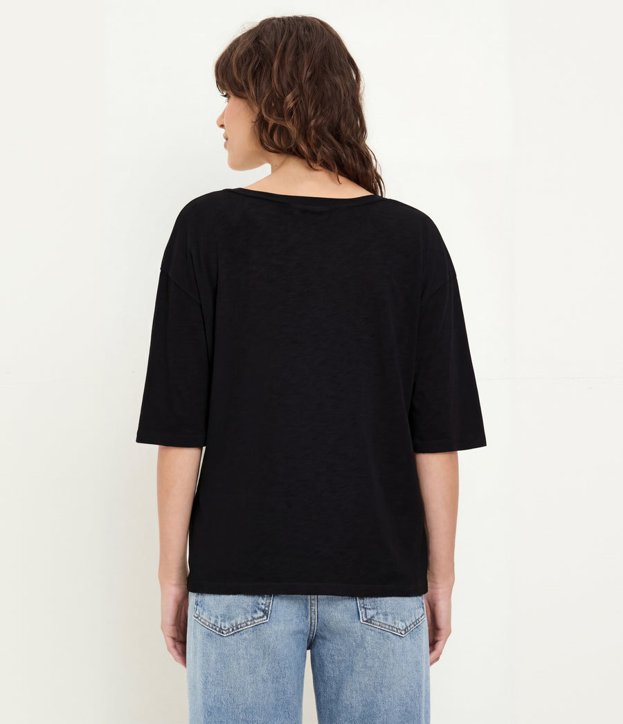 Liam V-Neck Tee in Black Back View  #BLACK