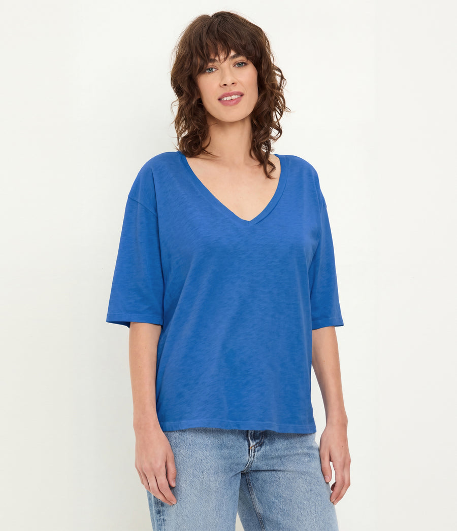 Liam V-Neck Tee in BABY BLUE Blue Side View #BLUE RIBBON
