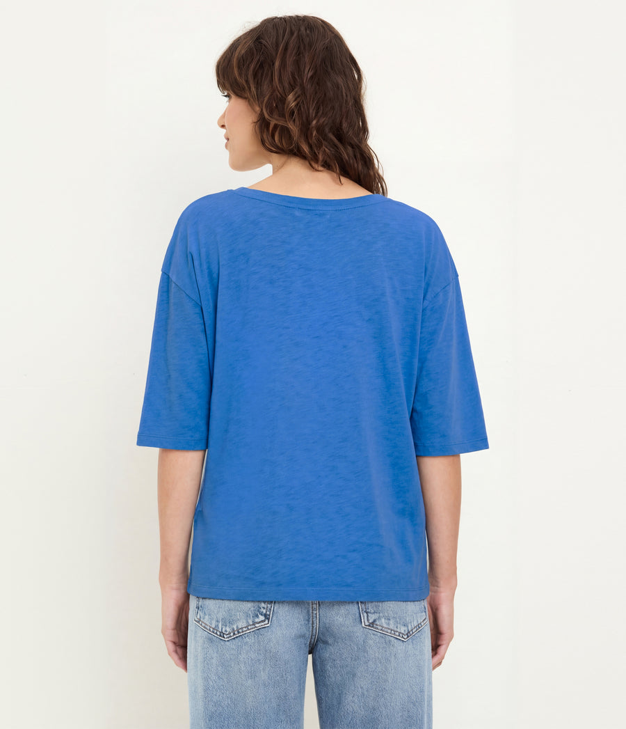 Liam V-Neck Tee in BABY BLUE Blue Back View #BLUE RIBBON