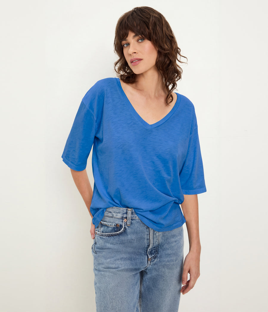 Liam V-Neck Tee in BABY BLUE Blue Full Body View #BLUE RIBBON