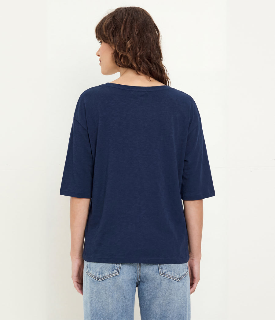 Liam V-Neck Tee in Nocturnal Blue Back View  #NOCTURNAL