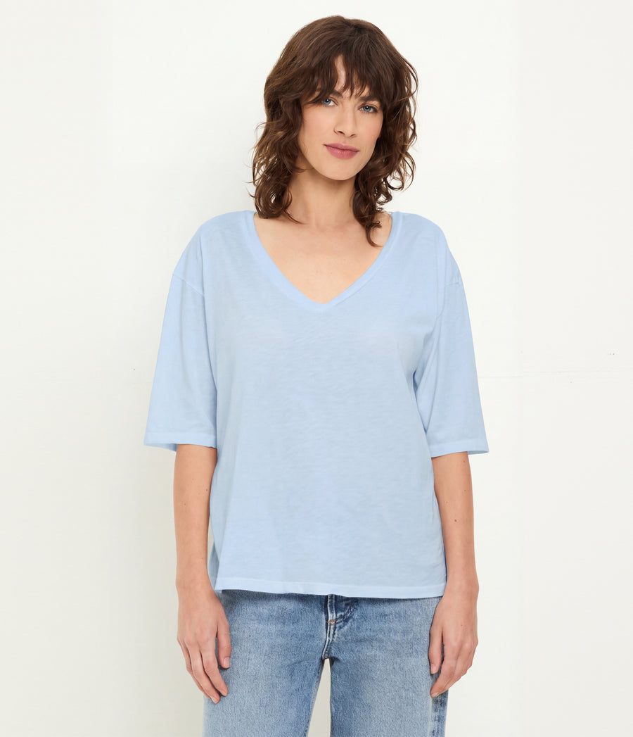 Liam V-Neck Tee in SPLASH Blue Full Body View #SPLASH