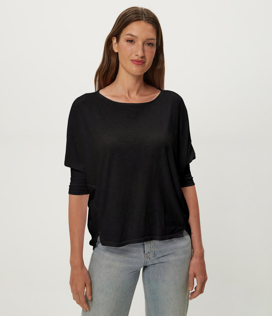 Selma Dolman Tee in Black Close up View #BLACK