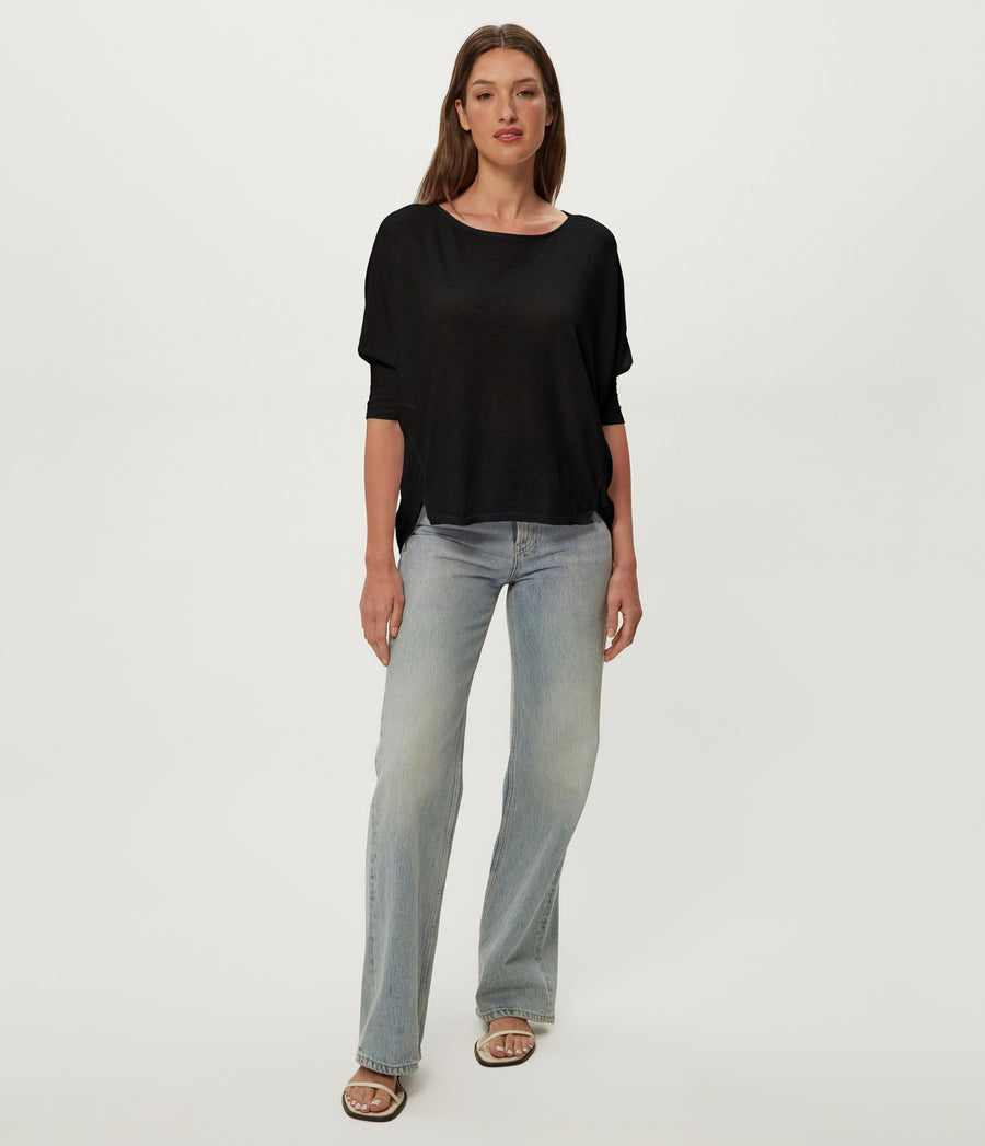 Selma Dolman Tee in Black Full Body View #BLACK