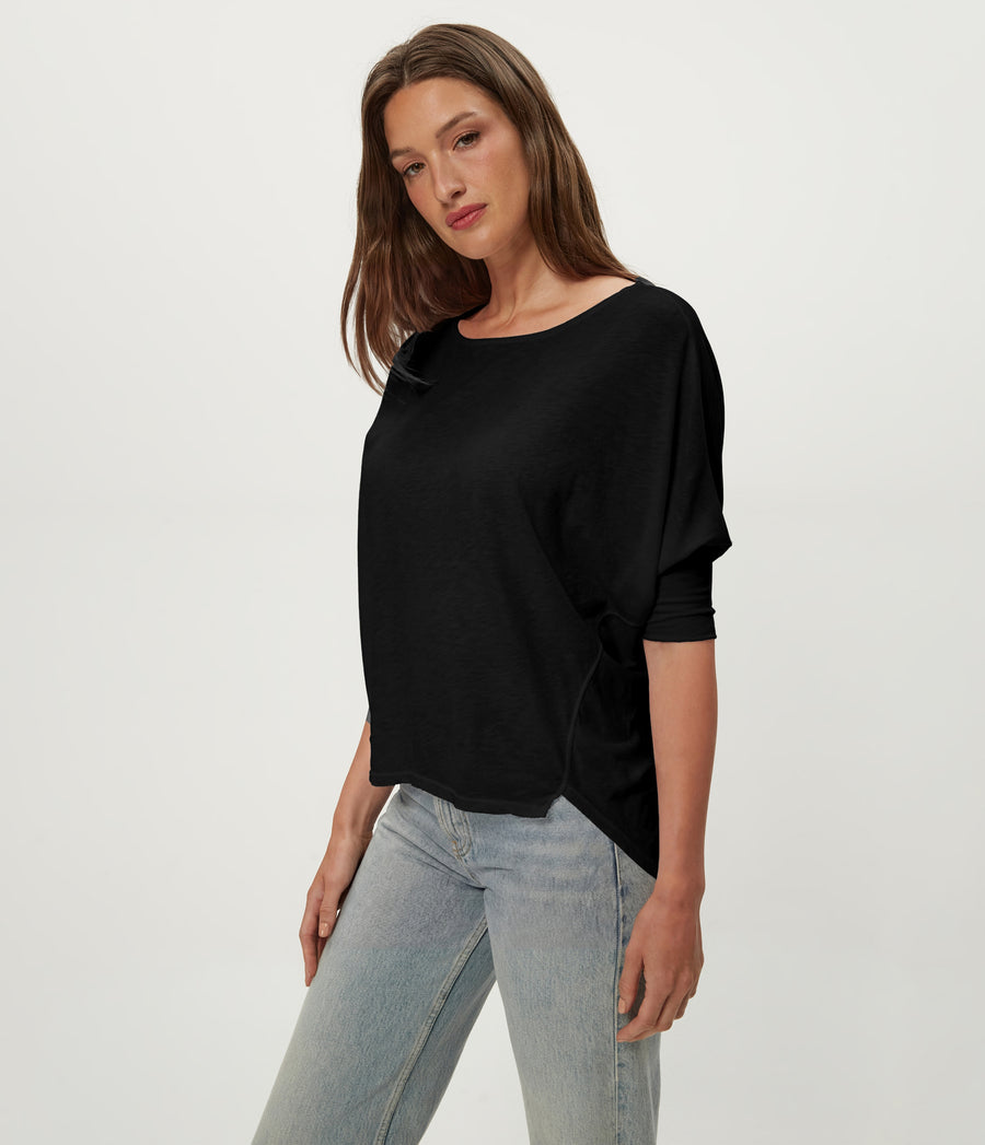 Selma Dolman Tee in Black Side View #BLACK