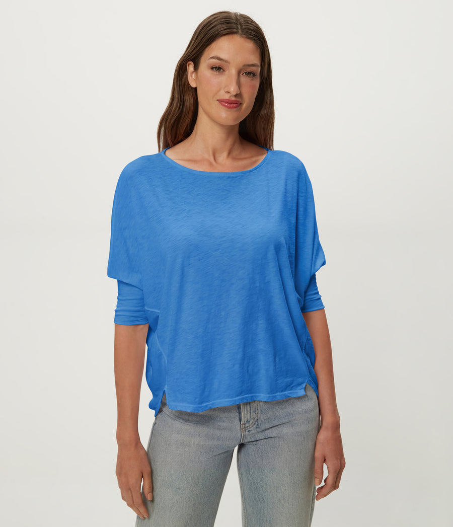 Selma Dolman Tee in BABY BLUE Blue Close up View #BLUE RIBBON