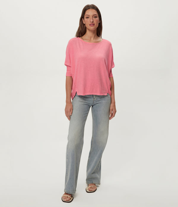 Selma Dolman Tee in DRAGONFRUIT Pink Full Body View #DRAGONFRUIT