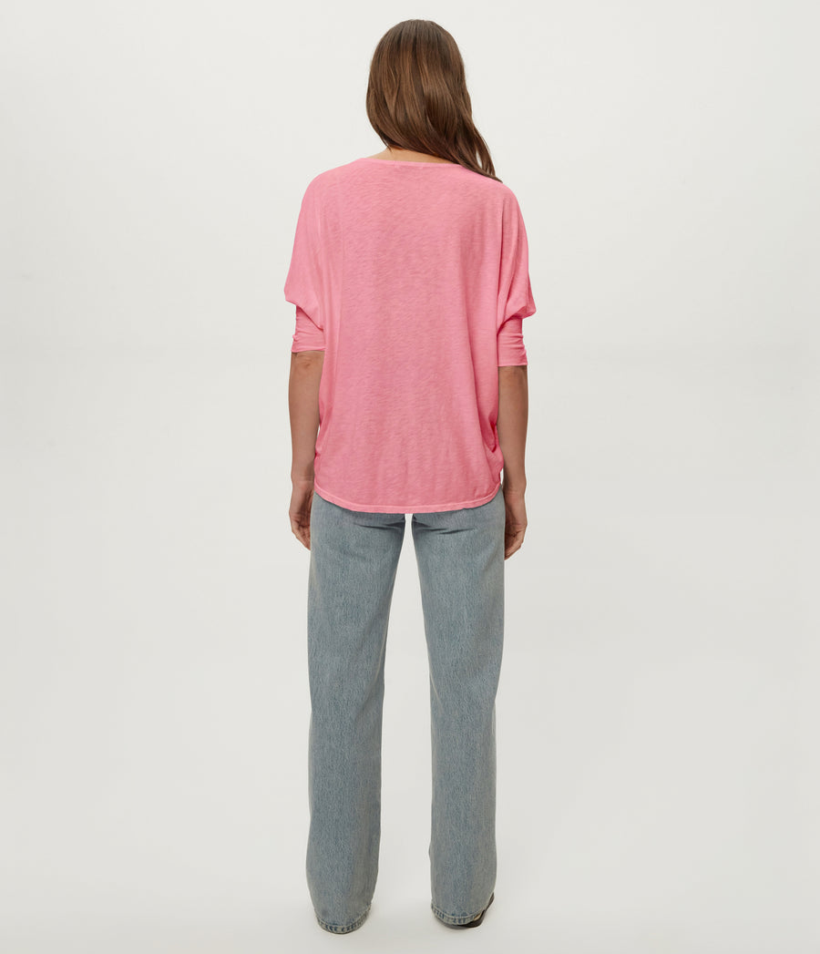 Selma Dolman Tee in DRAGONFRUIT Pink Side View #DRAGONFRUIT
