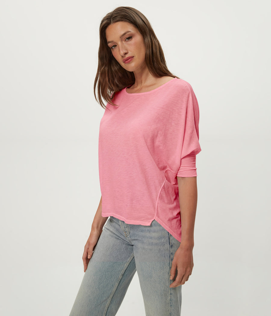 Selma Dolman Tee in DRAGONFRUIT Pink Side View #DRAGONFRUIT