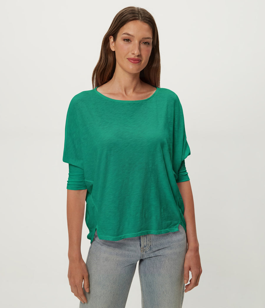 Selma Dolman Tee in MALDIVES Green Close up View #MALDIVES