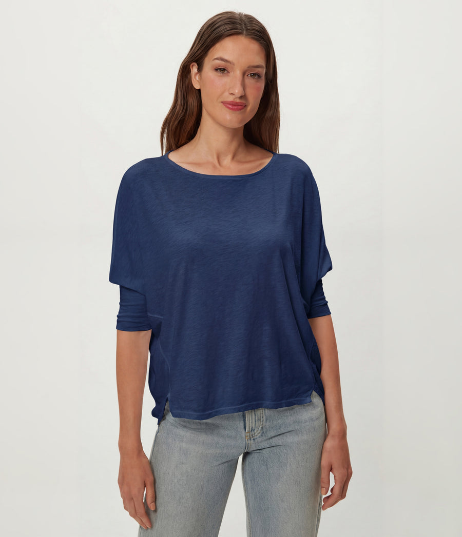 Selma Dolman Tee in Nocturnal Blue Close up View  #NOCTURNAL