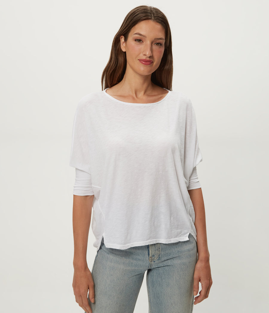 Selma Dolman Tee in White Close up View #WHITE