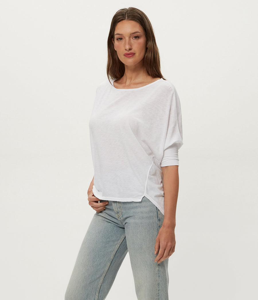 Selma Dolman Tee in White Side View #WHITE