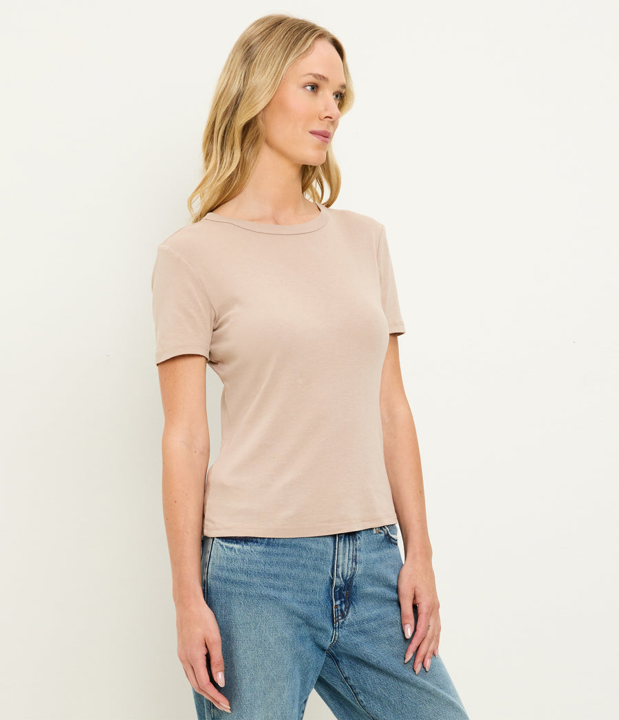 Mady Supima Tee in  MACADAMIA Beige Side View #MACADAMIA