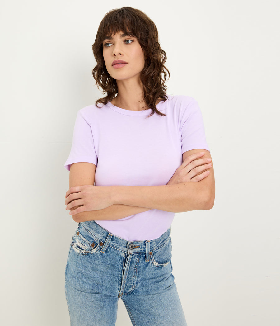 Mady Supima Tee in WHIMSY PURPLE Close up View #WHIMSY