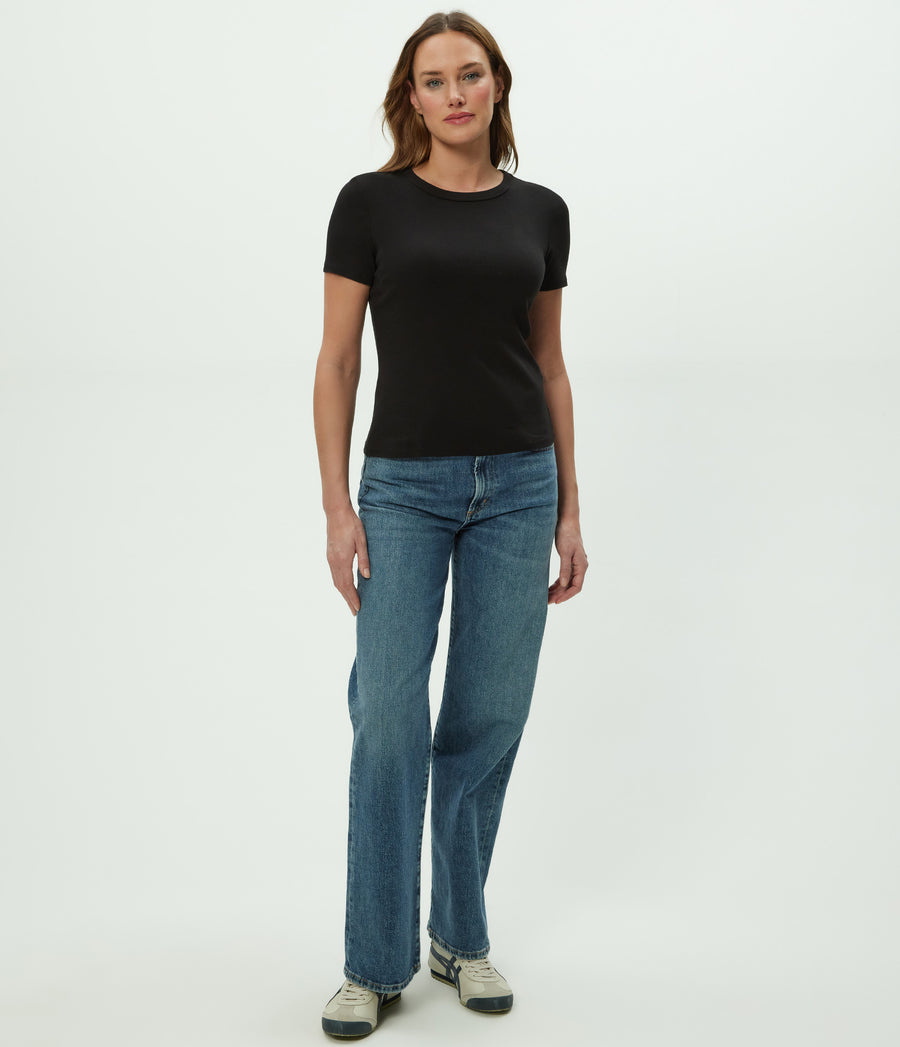 Mady Supima Tee in Black Full Body View #BLACK