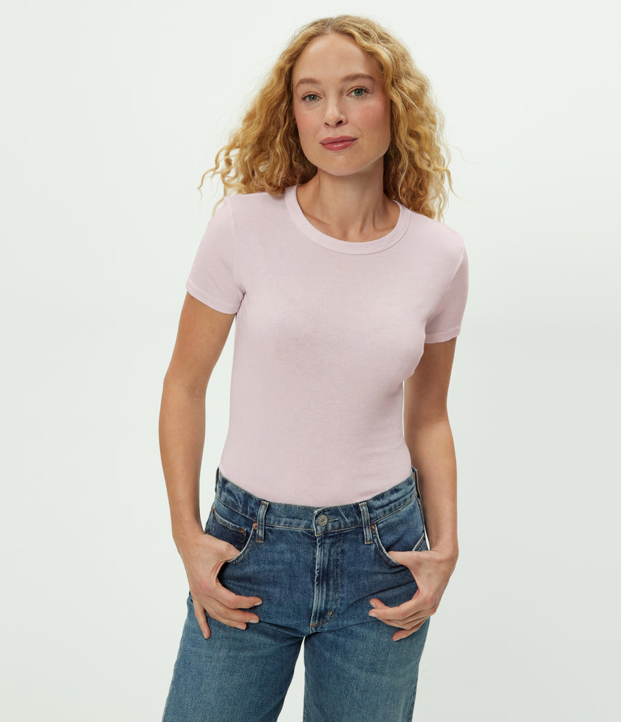 Mady Supima Tee in BLUSH Pink Close up View #BLUSH
