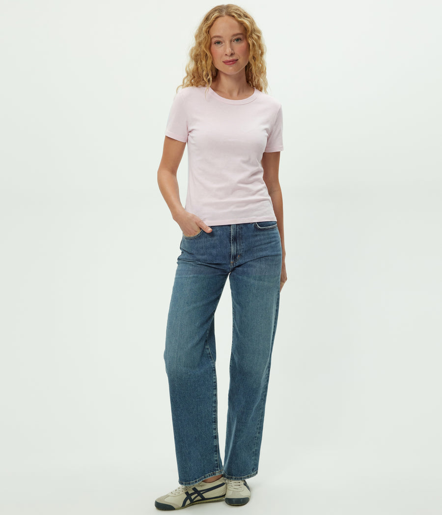 Mady Supima Tee in BLUSH Pink Full Body View #BLUSH