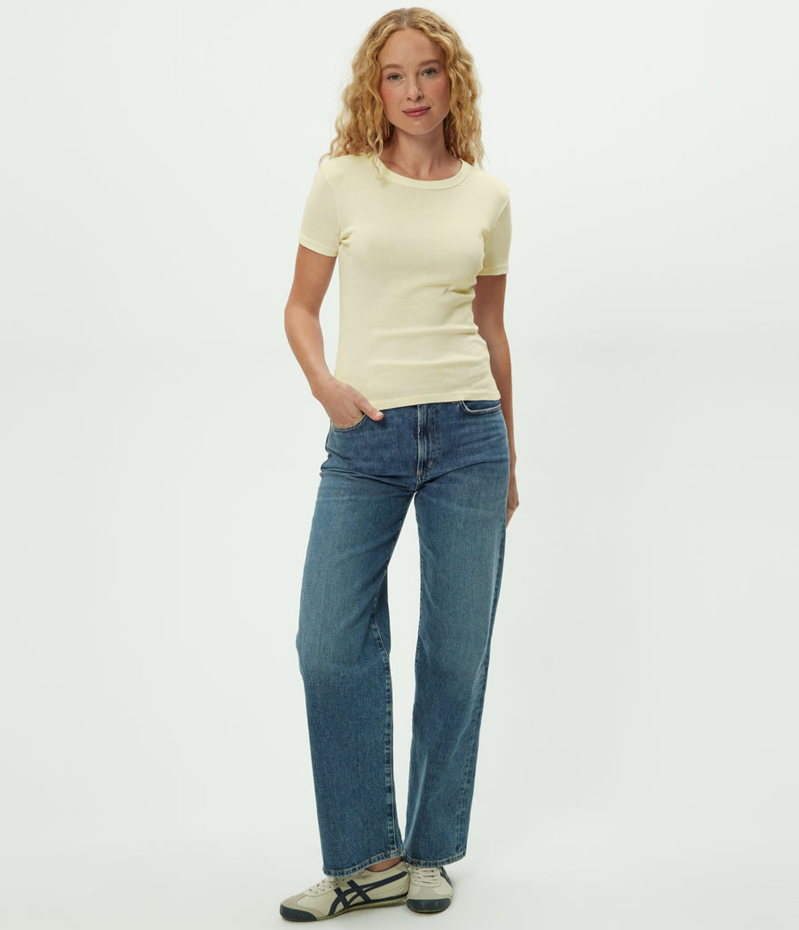 Mady Supima Tee in BUTTERCUP Yellow Full Body View #BUTTERCUP
