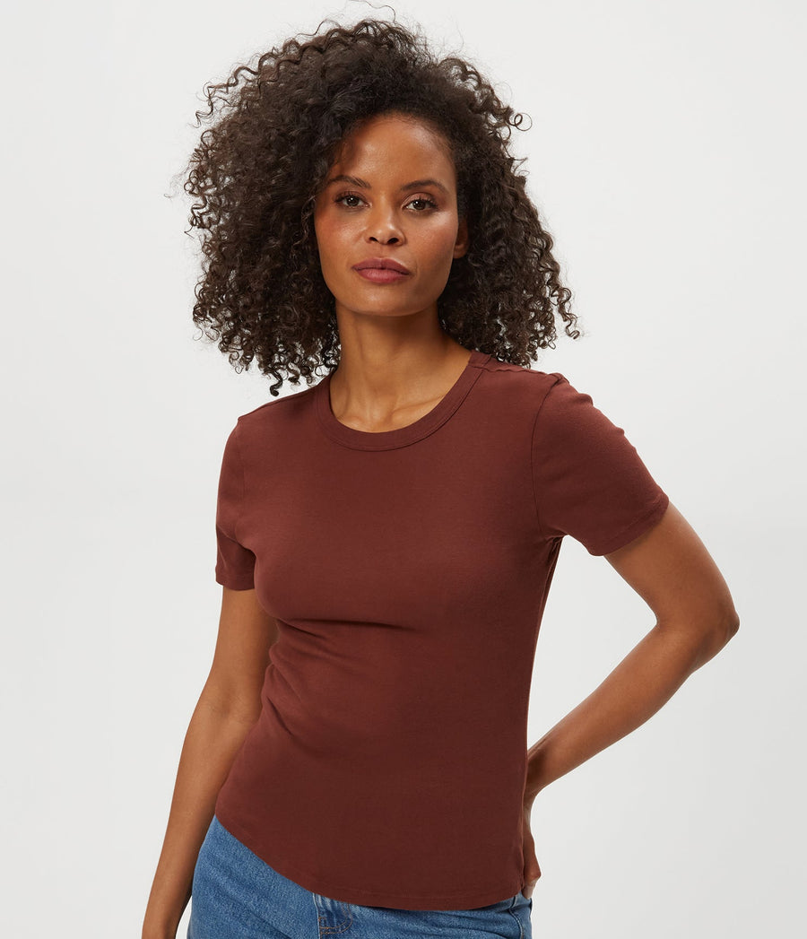 Mady Supima Tee in ESPRESSO Brown Close Up View #ESPRESSO
