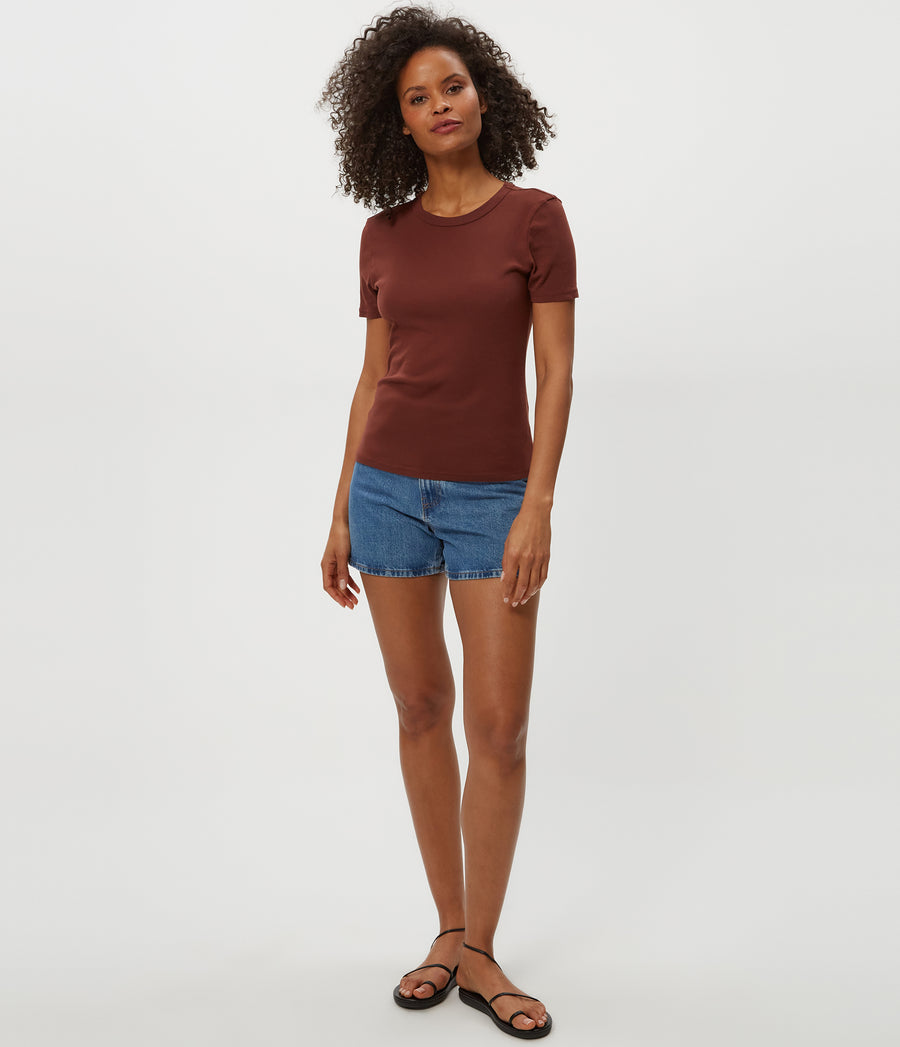 Mady Supima Tee in ESPRESSO Brown Full Body View #ESPRESSO