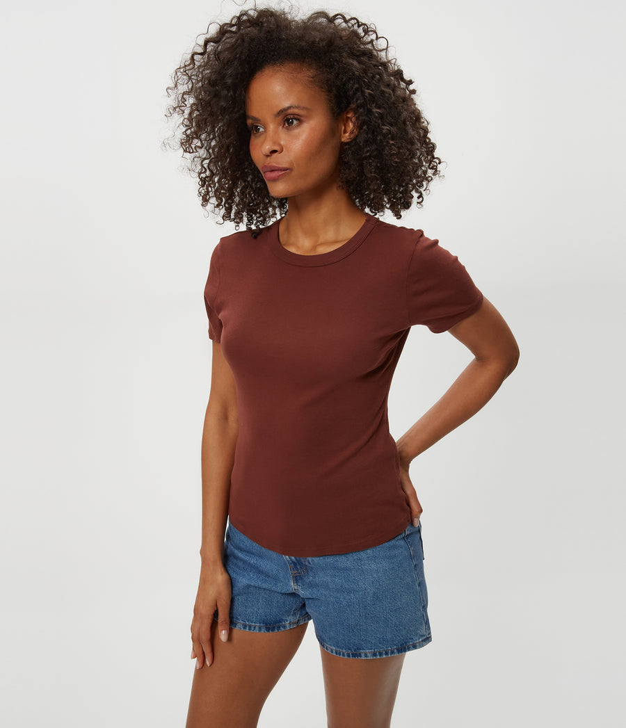 Mady Supima Tee in ESPRESSO Brown Side View #ESPRESSO