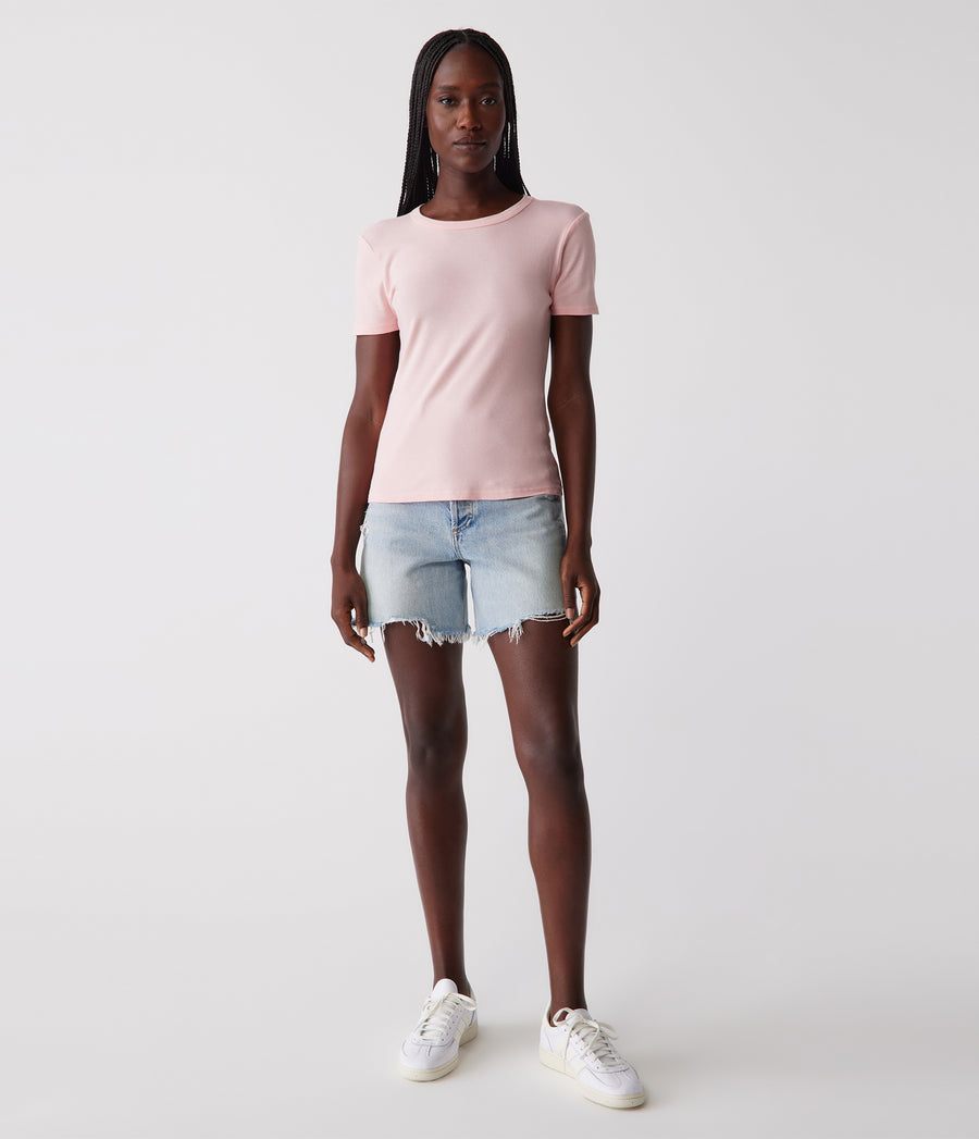 Mady Supima Tee in Grapefruit Pink Full Body View #GRAPEFRUIT