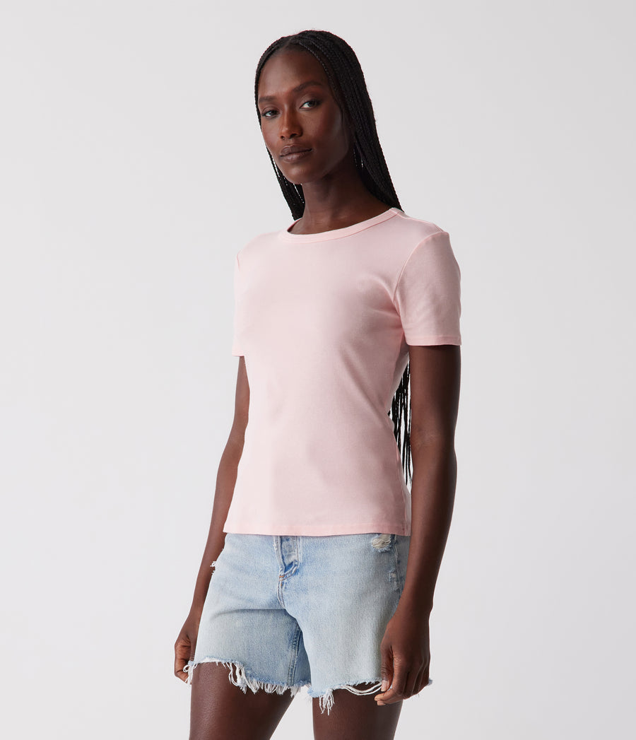 Mady Supima Tee in Grapefruit Pink Side View #GRAPEFRUIT