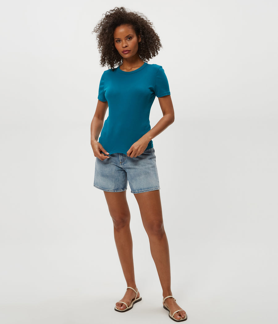 Mady Supima Tee in LAGOON GREEN Full Body View #LAGOON