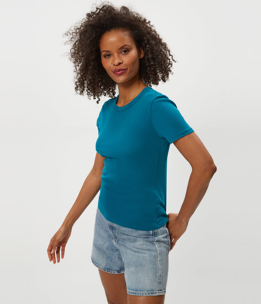 Mady Supima Tee in LAGOON GREEN Side View #LAGOON