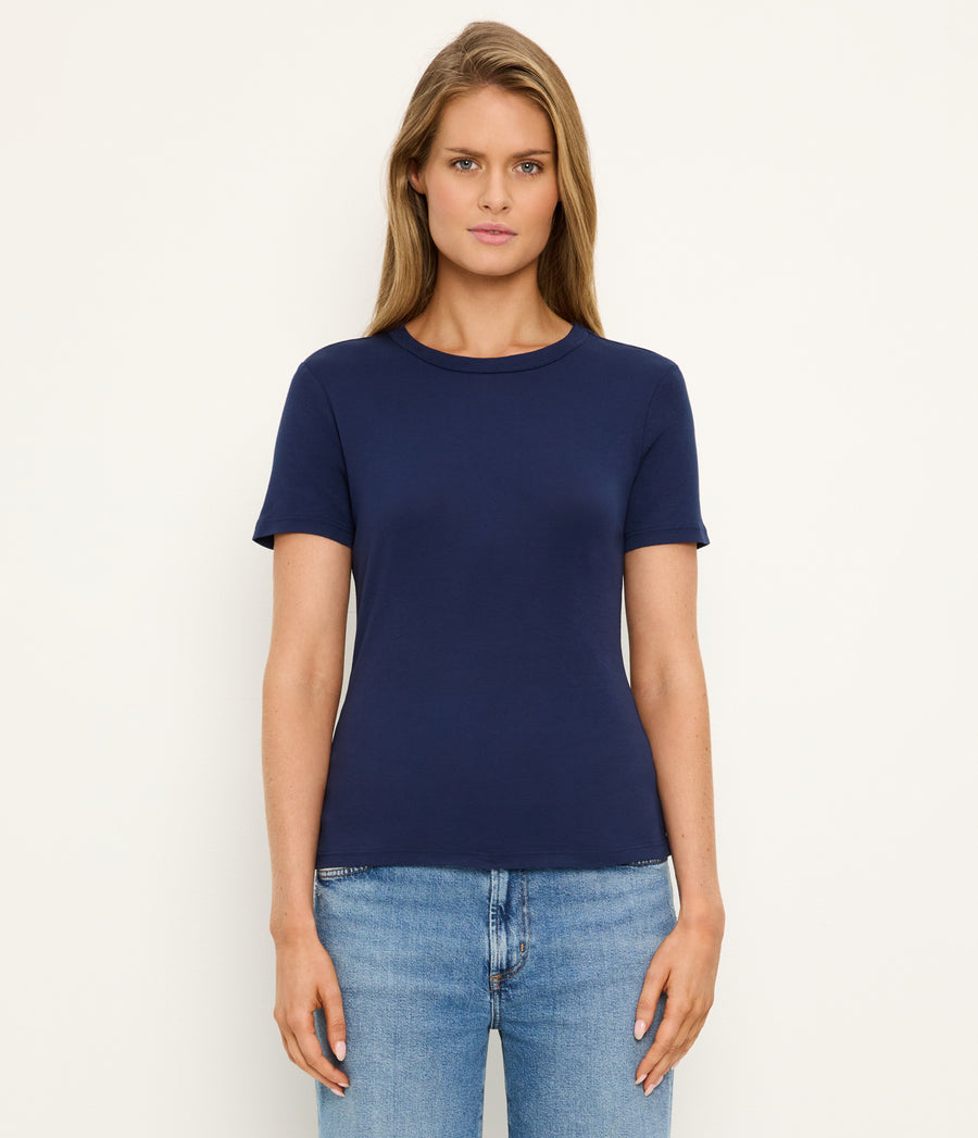Mady Supima Tee in Nocturnal Blue Full Body View #NOCTURNAL
