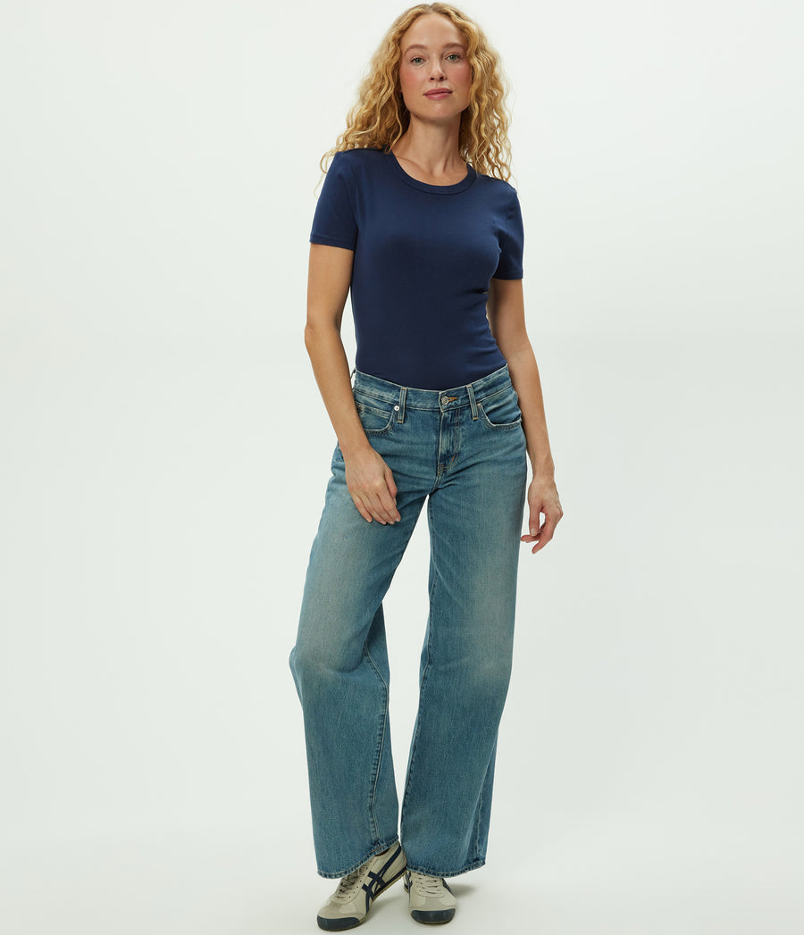 Mady Supima Tee in Nocturnal Blue Full Body View #NOCTURNAL