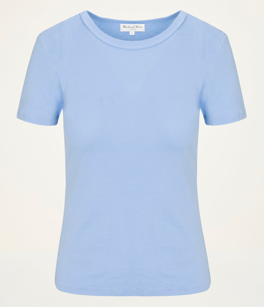 Mady Supima Tee in SKY Blue Close up View #SKY