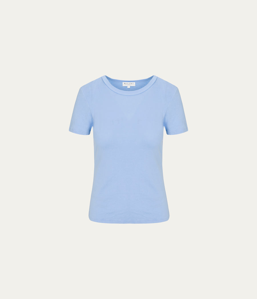 Mady Supima Tee in SKY Blue Close up View #SKY