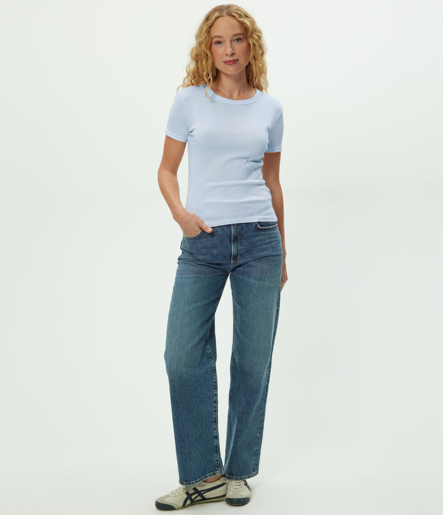Mady Supima Tee in SPLASH Blue Full Body View #SPLASH