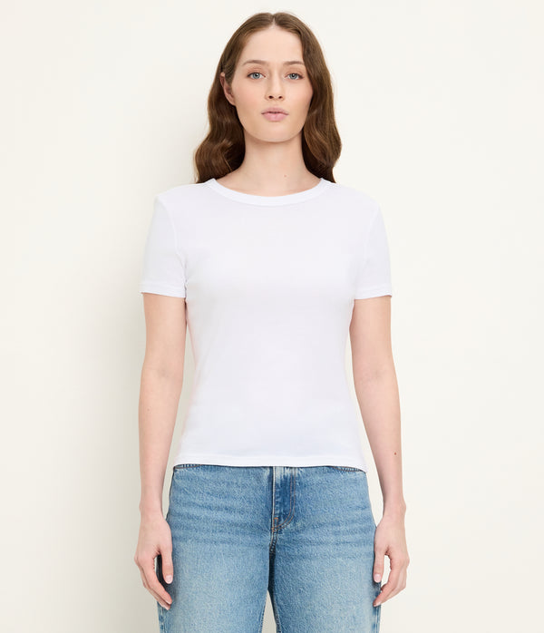 Mady Supima Tee in White Close up View #WHITE