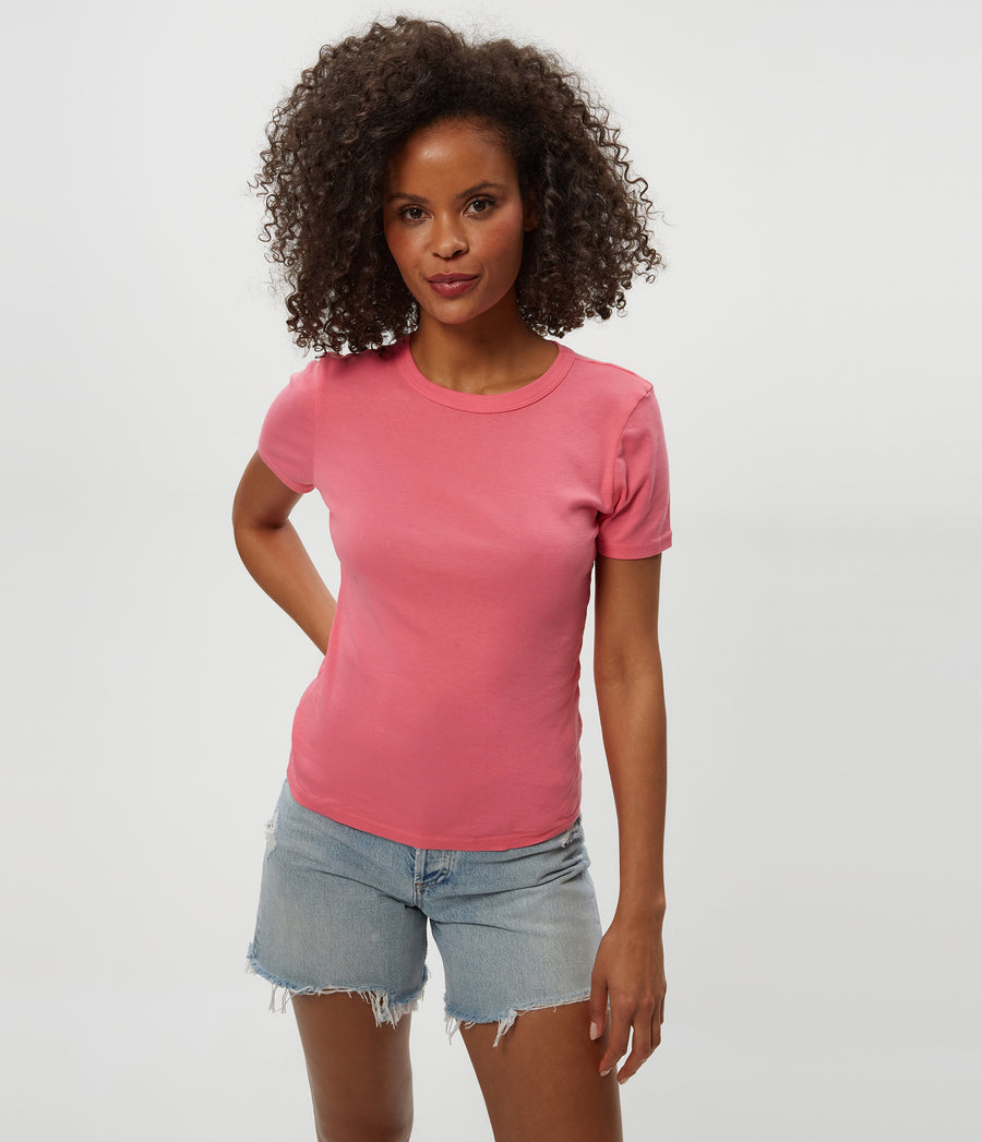 Mady Supima Tee in ZINNIA PINK Close up View #ZINNIA