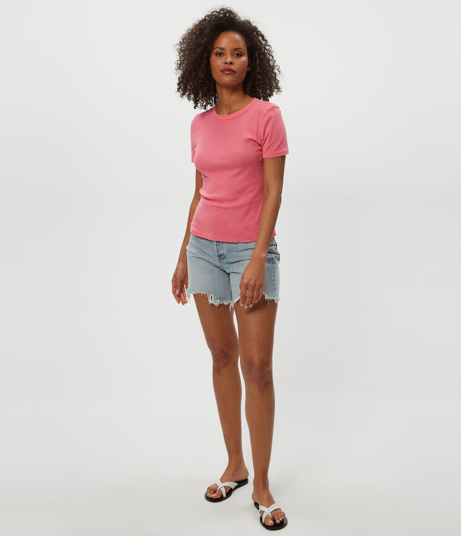 Mady Supima Tee in ZINNIA PINK Full Body View#ZINNIA