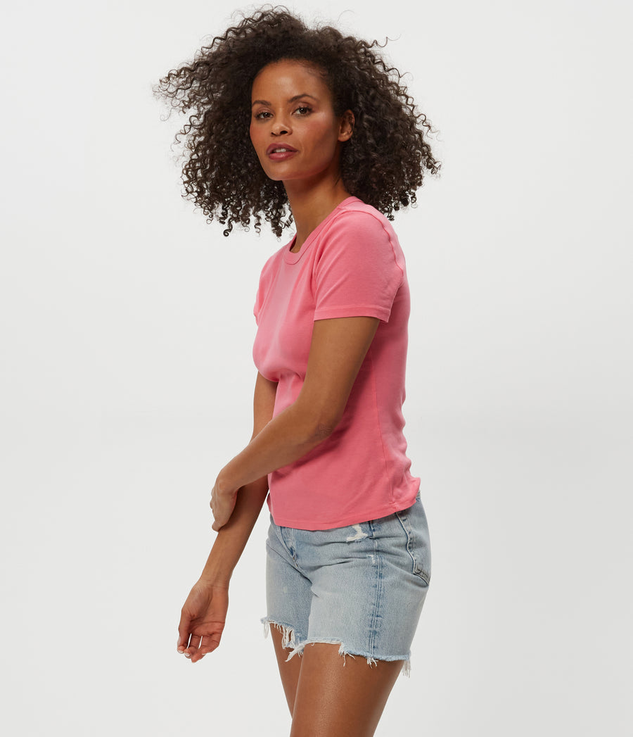 Mady Supima Tee in ZINNIA PINK Side View #ZINNIA