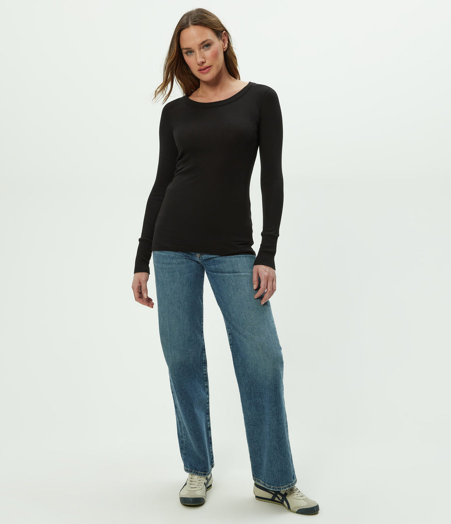 Legacy Supima Tee with Raw Edge in Black Full Body View #BLACK