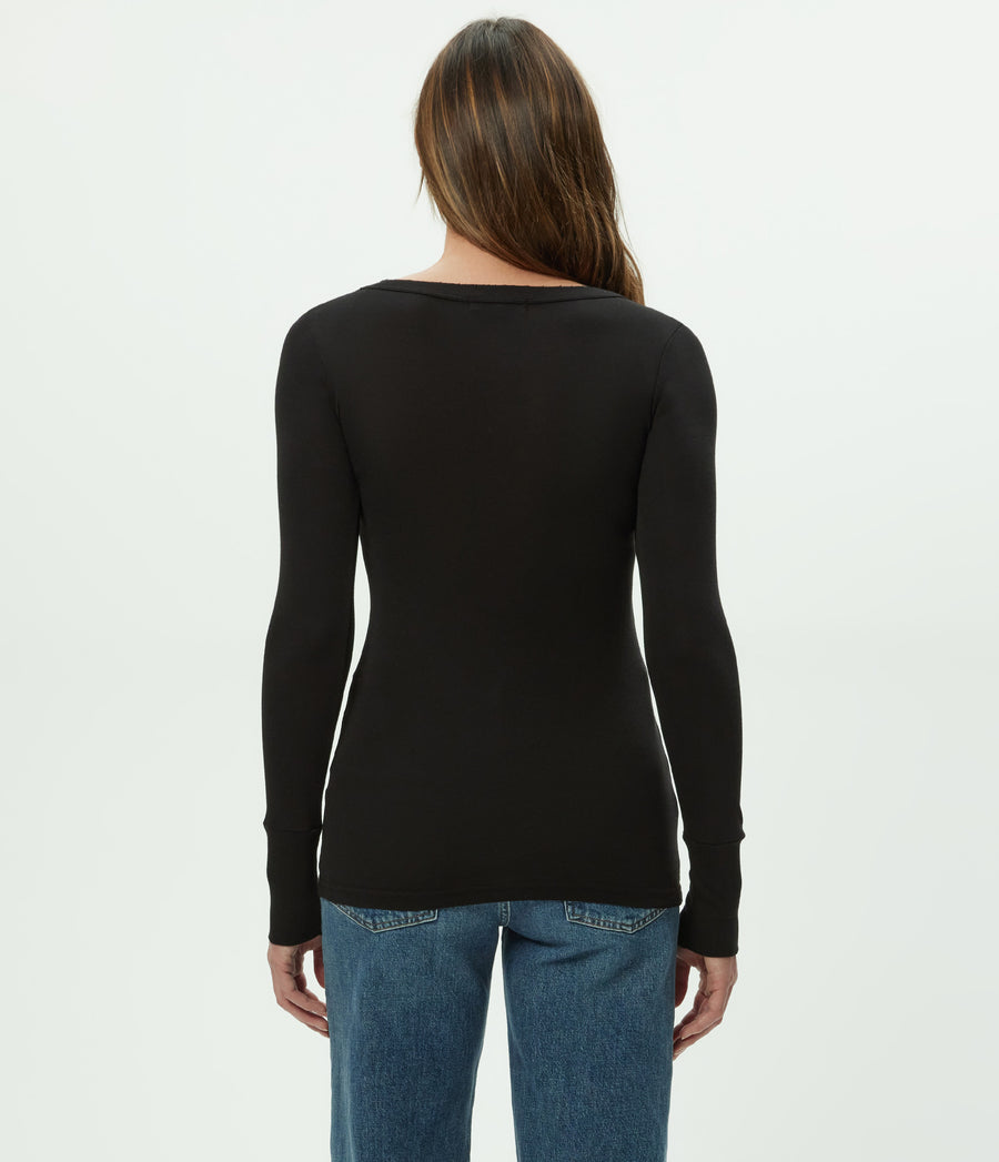Legacy Supima Tee with Raw Edge in Black Back View  #BLACK